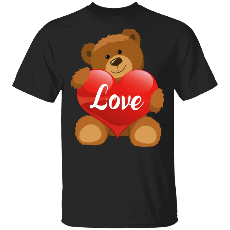 Love Bear Hugging Heart Bear Wild Animal Lover Husband Wife Fiance Fiancee Boyfriend Girlfriend Mom Dad Grandma Aunt Couple Valentine T-Shirt Real Fur Shearling Chenille
