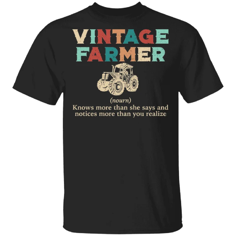 Vintage Farmer Definition Knows More Than She Says Funny Farmer Farming Lover Women Mom Dad Shirt T-Shirt Spandex Blend Rayon Blend Denim Blend