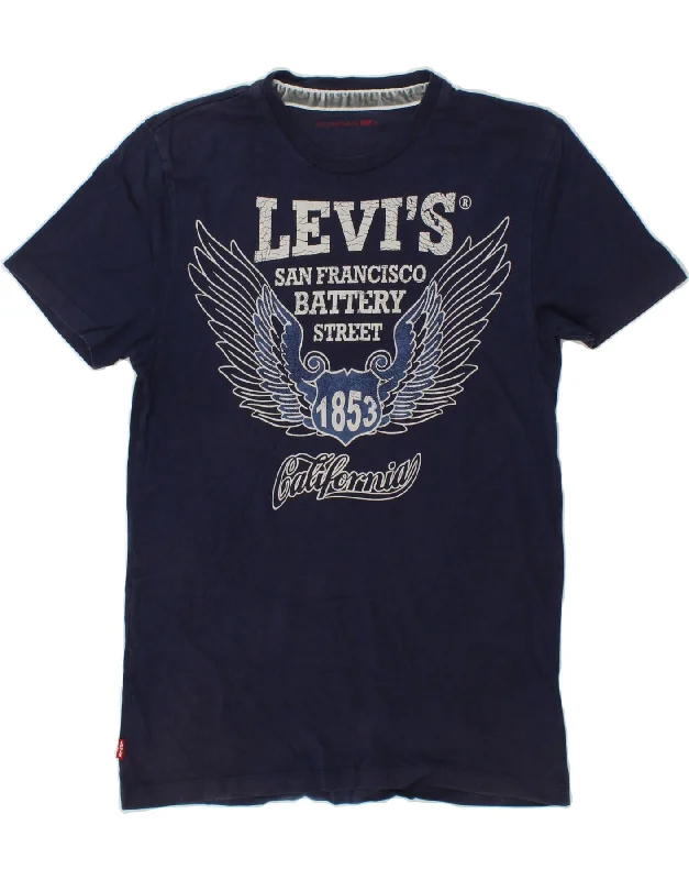 LEVI'S Mens California Graphic T-Shirt Top Medium Navy Blue Cotton Iron Safe Non-Iron Wrinkle Free
