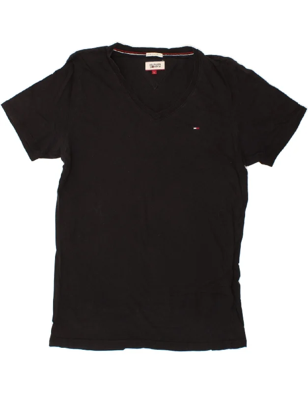 TOMMY HILFIGER Mens T-Shirt Top Large Black Cotton Fashionable Trendy Casual