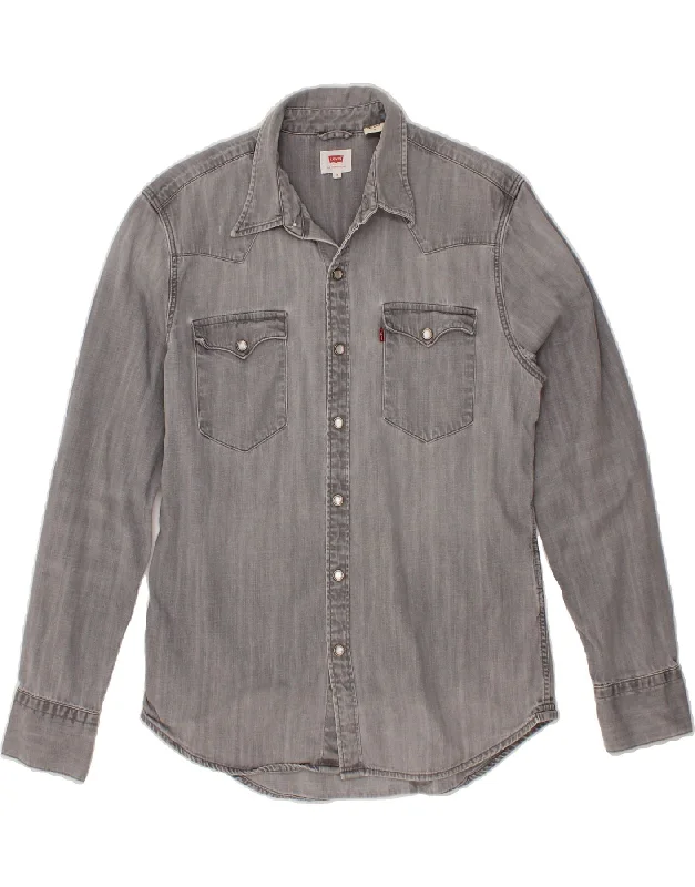 LEVI'S Mens Denim Shirt Medium Grey Satin Blend Silk Blend Wool Blend