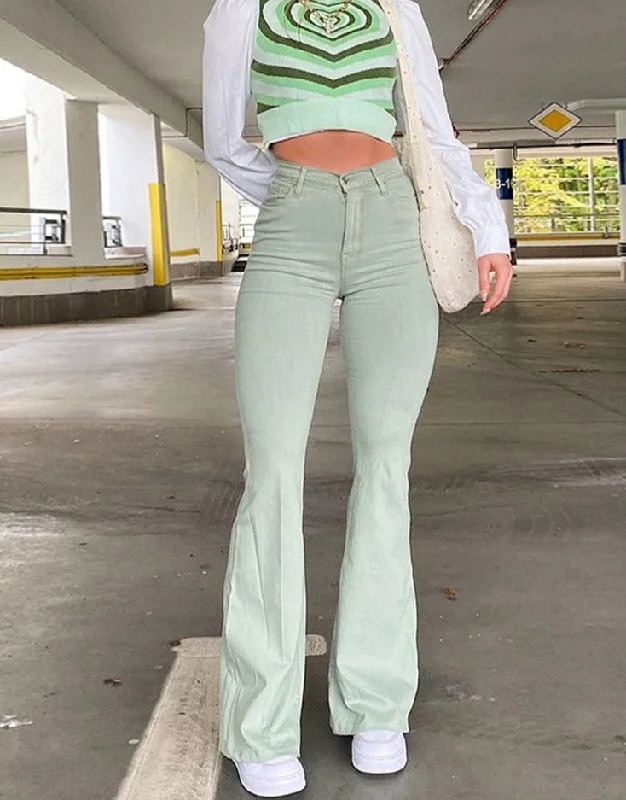 Wjczt Women Flare Jeans Pants Button Down Pants Zipper Stretch Jeggings Elastic Denim Cut Leggings Bootcut Casual Fashion Trousers New Fashionable Tummy Control Leggings