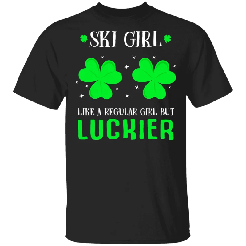 Ski Girl Like A Regular Girl But Luckier Skier Shamrock Women St Patrick's Day Gifts T-Shirt Ribbed Striped Patterned