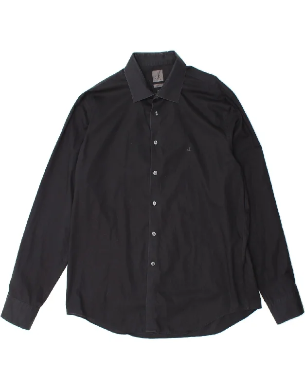 CALVIN KLEIN Mens Slim Fit Shirt Size 17 1/2 44 XL Black Cotton Mesh Canvas Denim