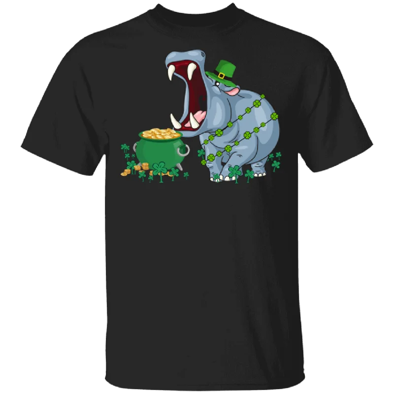 Leprechaun Hippo Funny Shamrock Hippopotamus Lover Irish St Patrick's Day Gifts T-Shirt Thin T-Shirt Open Front Quick Dry