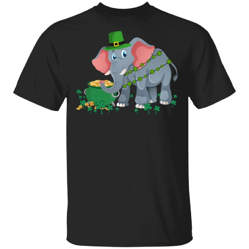 Leprechaun Elephant Funny Shamrock Elephant Lover Irish St Patrick's Day Gifts T-Shirt Basic T-Shirt Crew Neck Short Sleeve