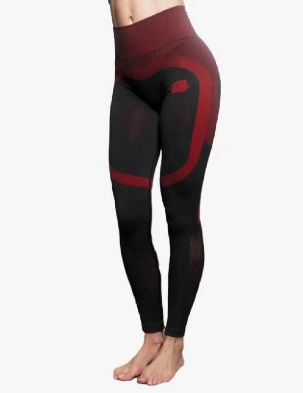 Aurora 2.0 High Waist Legging – Black & Red Fashionable Solid Color Tights