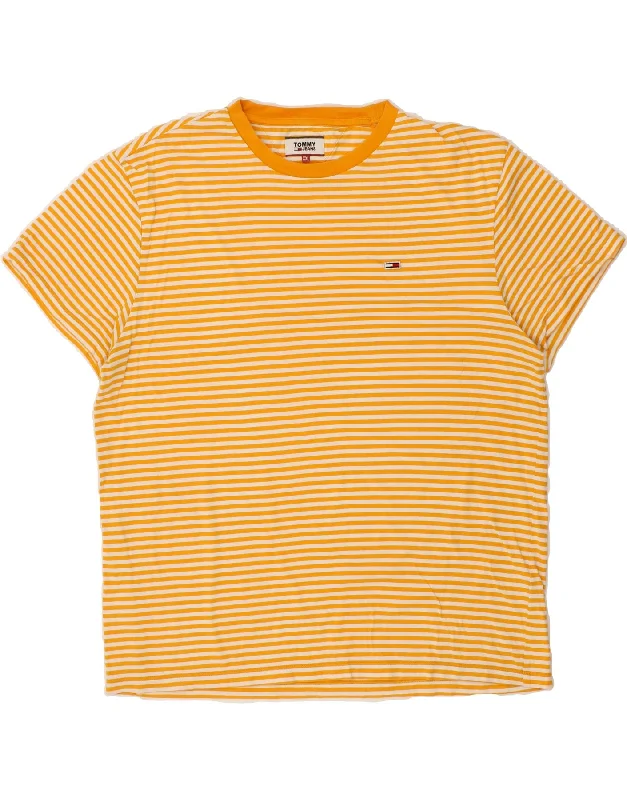 TOMMY HILFIGER Mens T-Shirt Top 2XL Yellow Striped Cotton Anti-Shrink Durable Soft