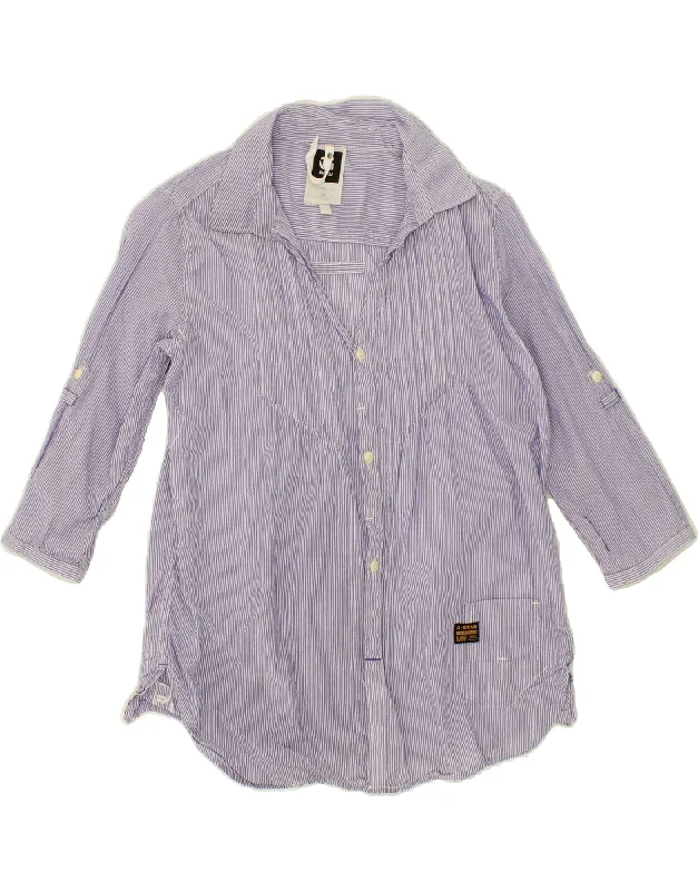 G-STAR Womens 3/4 Sleeve Shirt UK 10 Small Purple Pinstripe Cotton Machine Wash Dry Clean Hand Wash