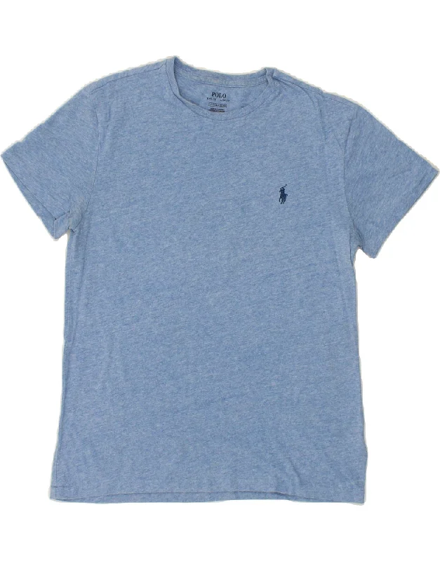 POLO RALPH LAUREN Mens T-Shirt Top Small Blue Flecked Cotton Satin Fabric Silk Fabric Chiffon Fabric