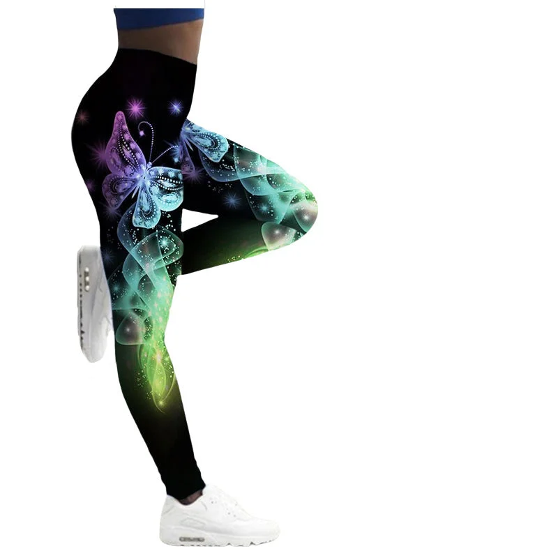 Butterfly Printed Leggings Trendy Adjustable Waist Leggings