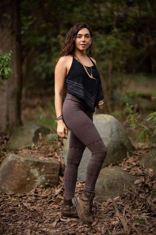 Organic Tribal Leggings - Chocolate Stylish Pockets Active Leggings