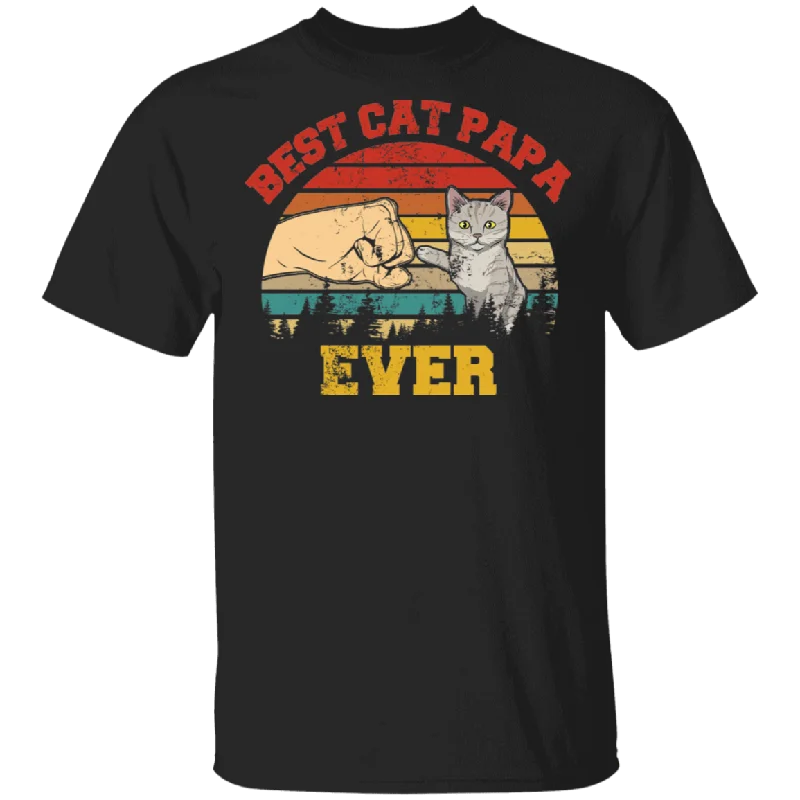 Vintage Retro Best Cat Papa Ever Cat Lover Owner Fans Matching Shirt For Family Funny Men Dad Daddy Gifts T-Shirt Front Pockets Side Pockets Patch Pockets