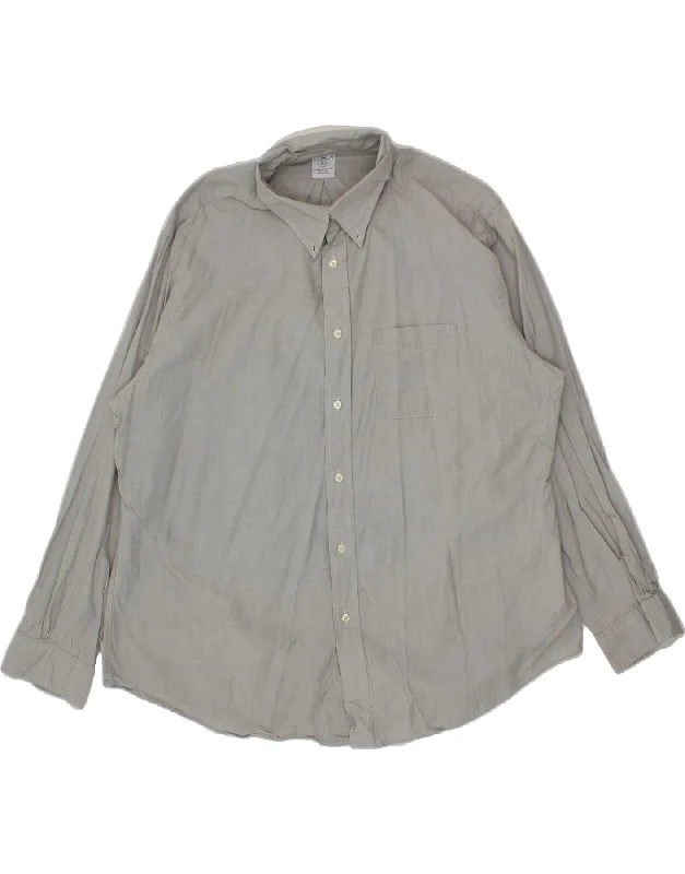 BROOKS BROTHERS Mens Regent Shirt 2XL Grey Cotton Fleece Fabric Down Fabric Feather Fabric