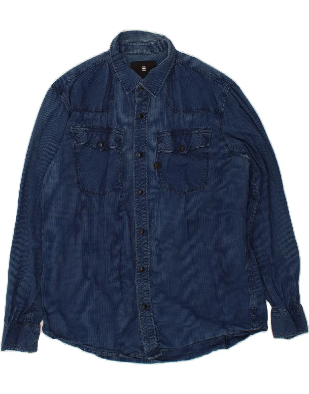 G-STAR Mens Shirt XL Blue Check Cotton Chenille Blend Fleece Blend Nylon Blend