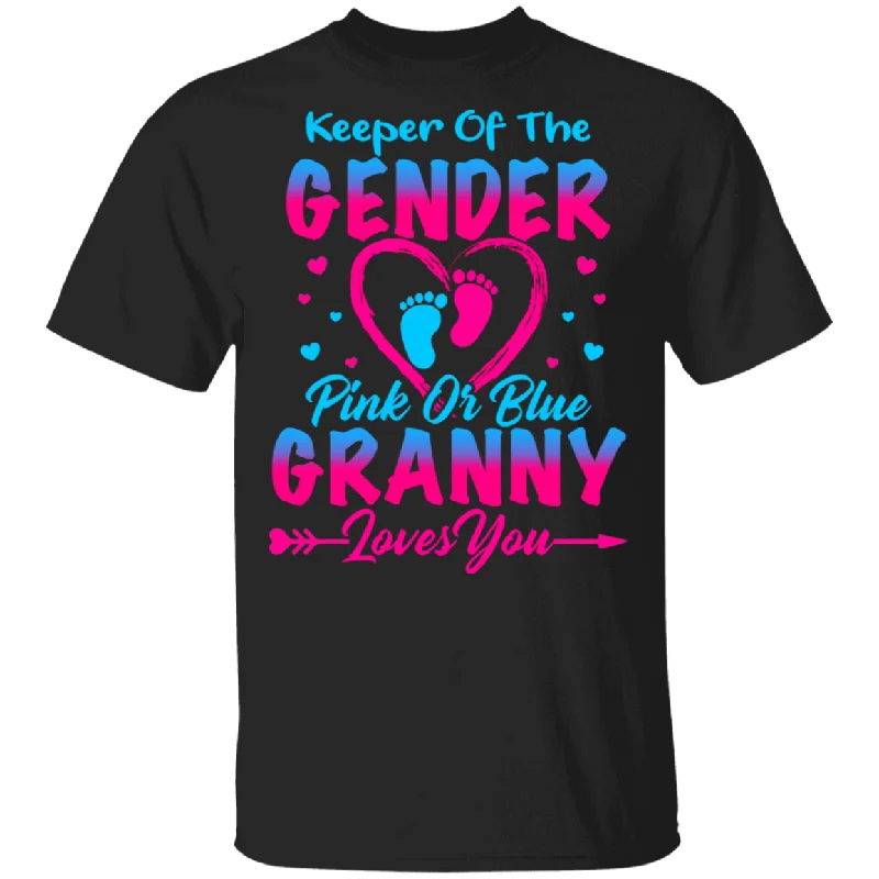 Keeper Of The Gender Pink or Blue Granny Loves You Cute Gender Reveal Party Pregnancy Announcement Funny Maternity Women Gifts T-Shirt Hooded Caped Shawl Collar