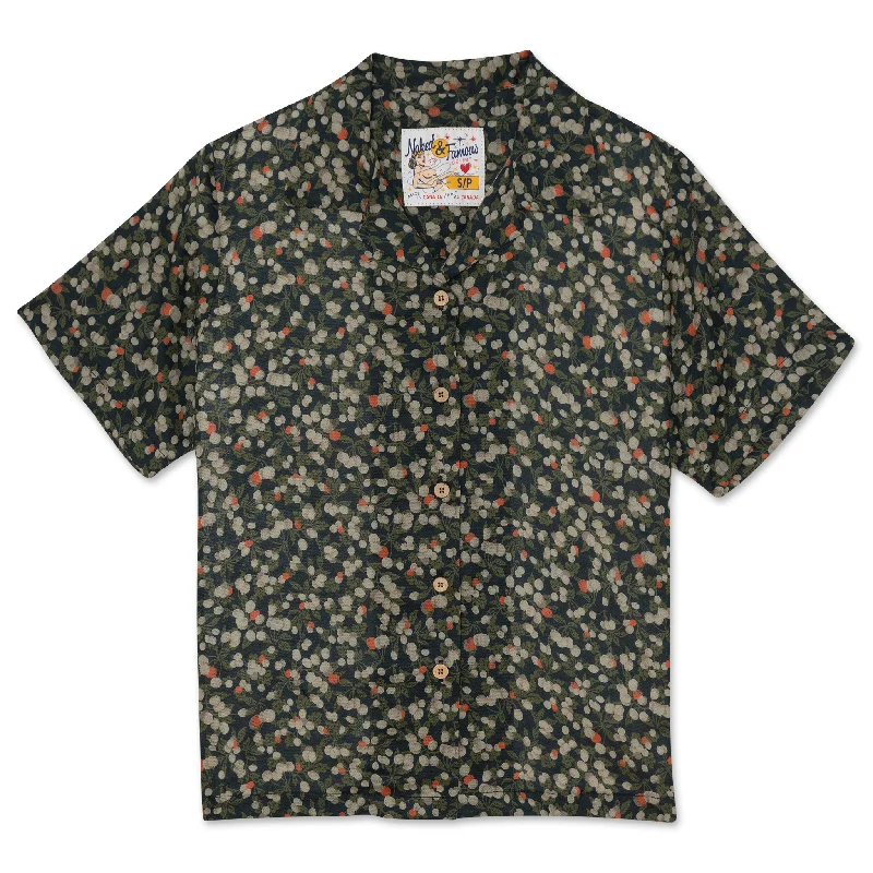Camp Collar Shirt - Fruit Print - Navy Houndstooth Herringbone Solid