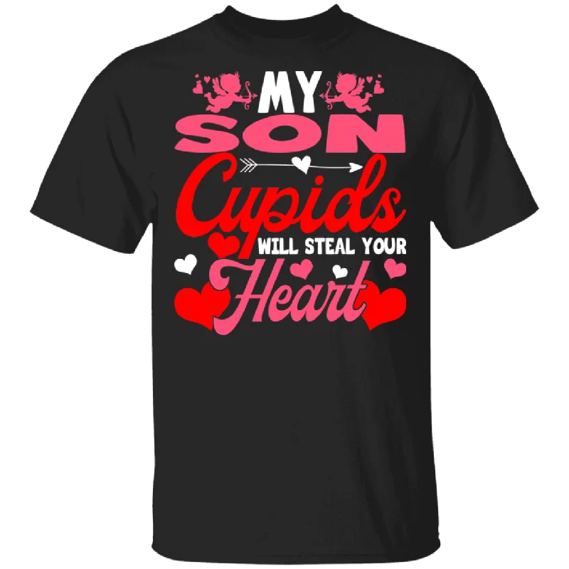 My Son Cupids Will Steal Your Hearts Family Husband Wife Fiance Fiancee Boyfriend Girlfriend Mom Dad Couple Valentine Gifts T-Shirt Hooded Caped Shawl Collar