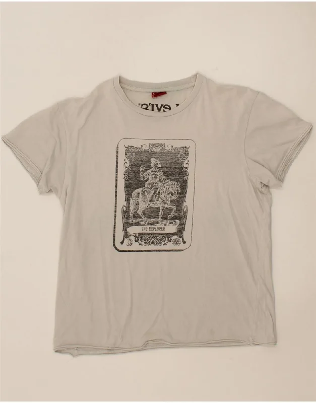 LEVI'S Mens Graphic T-Shirt Top XL Off White Cotton Real Fur Shearling Chenille