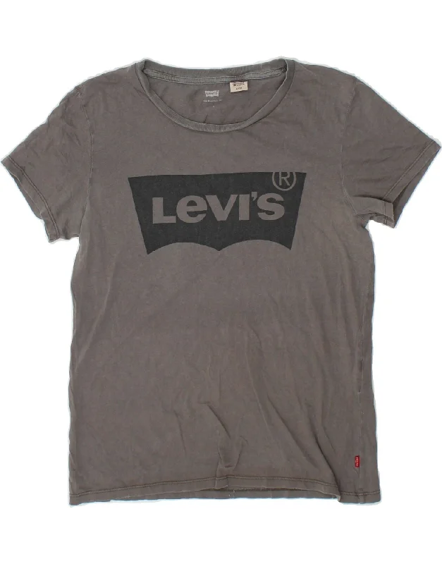 LEVI'S Womens Graphic T-Shirt Top UK 10 Small Grey Casual Formal Business