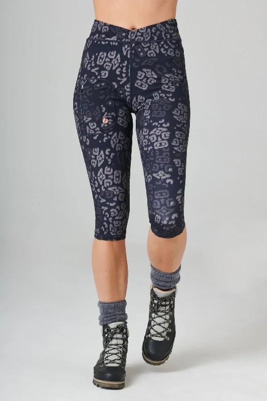 The Recycled Outdoor Capri Leggings - Navy Wild Print Cozy Yoga Compression Leggings