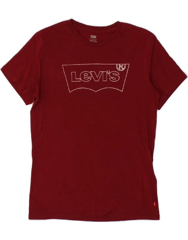 LEVI'S Mens Graphic T-Shirt Top Small Maroon Cotton Ribbed Striped Patterned