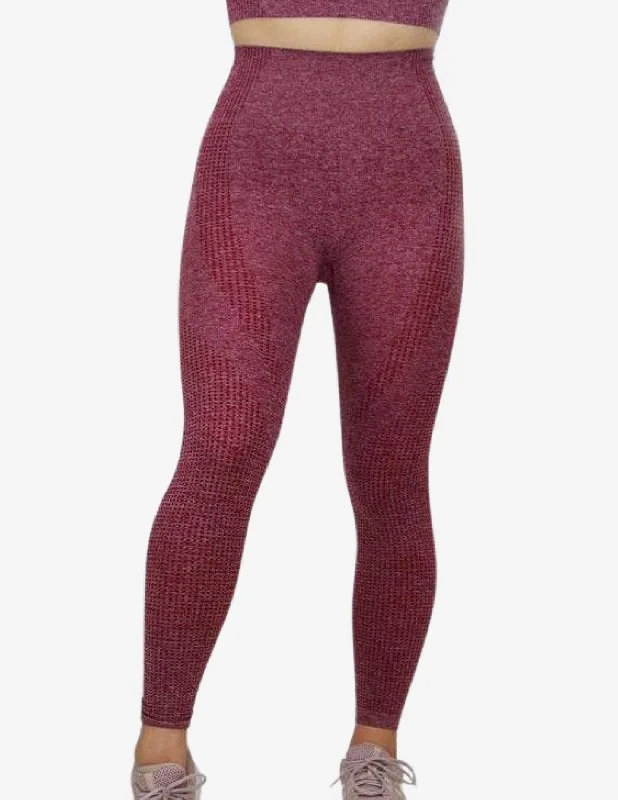 Arise Key Leggings - Burgundy Comfortable Ribbed Sports Leggings