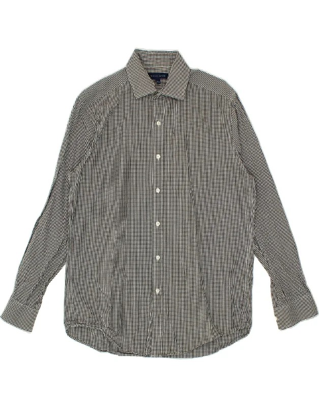 TOMMY HILFIGER Mens Shirt Size 15 1/2 Medium Black Gingham Denim Fabric Leather Fabric Suede Fabric