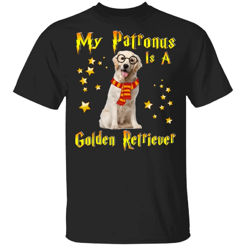 My Patronus Is A Golden Retriever Magical Pet Dog T-Shirt Graphic T-Shirt Round Neck Polyester
