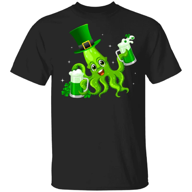 Green Leprechaun Squid St Patrick's Day Irish Squid Sea Animal Lover Mom Dad Grandma Grandpa Daughter St Patty's Day Gifts T-Shirt Silk Blend Satin Velvet