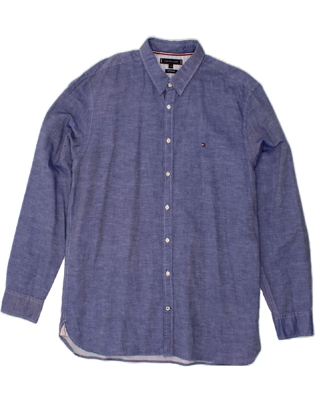 TOMMY HILFIGER Mens Shirt 2XL Blue Cotton Chenille Fabric Brocade Fabric Lace Fabric