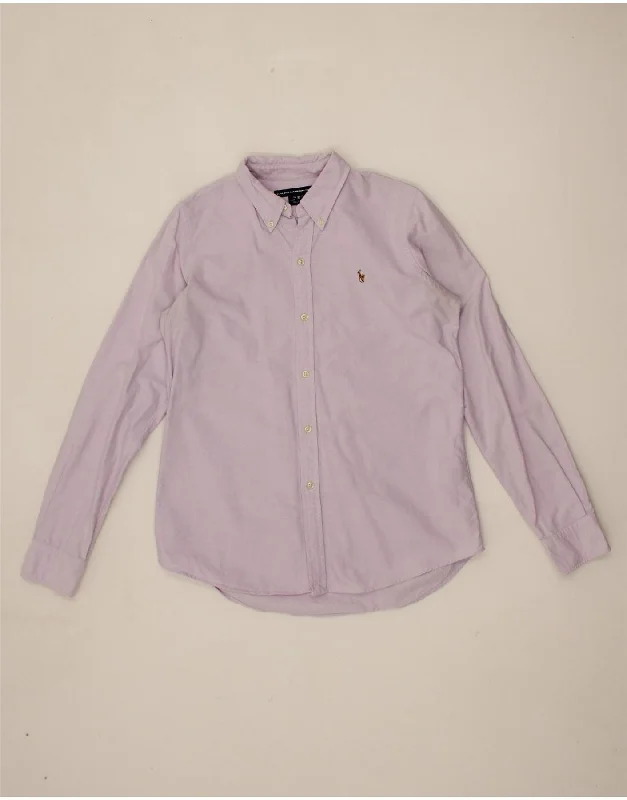 RALPH LAUREN Womens Slim Fit Shirt US 10 Large Pink Cotton Houndstooth Herringbone Solid