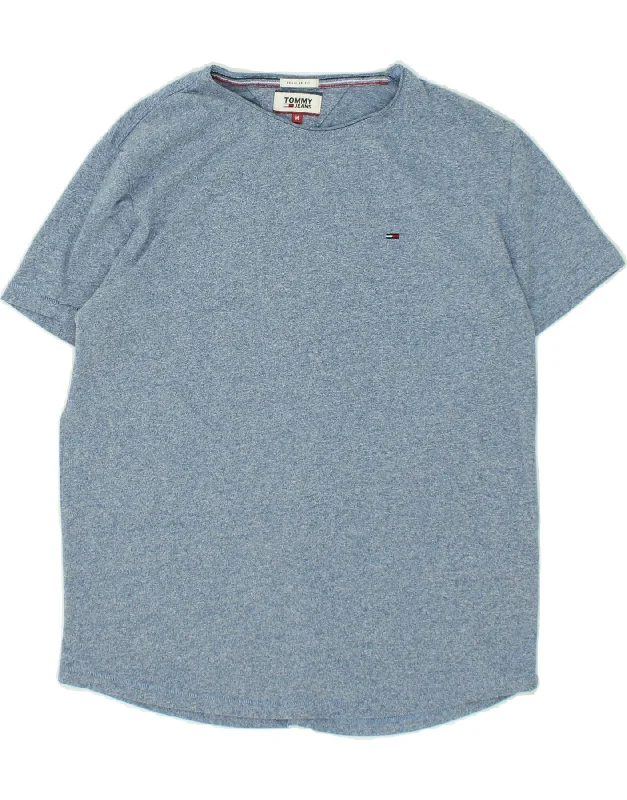 TOMMY HILFIGER Mens Regular Fit T-Shirt Top Medium Blue Flecked Cotton Striped Floral Plaid