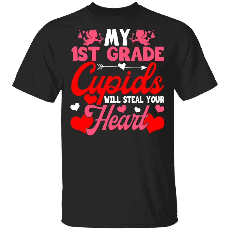 My 1st Grade Cupids Will Steal Your Hearts Teacher Elementary Teacher Funny Teacher Husband Wife Fiance Fiancee Mom Dad Couple Valentine T-Shirt Knit Fabric Woven Fabric Fleece Fabric