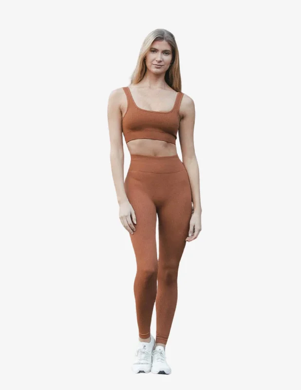 Clay Ribbed Leggings Brown Trendy Minimalist Leggings