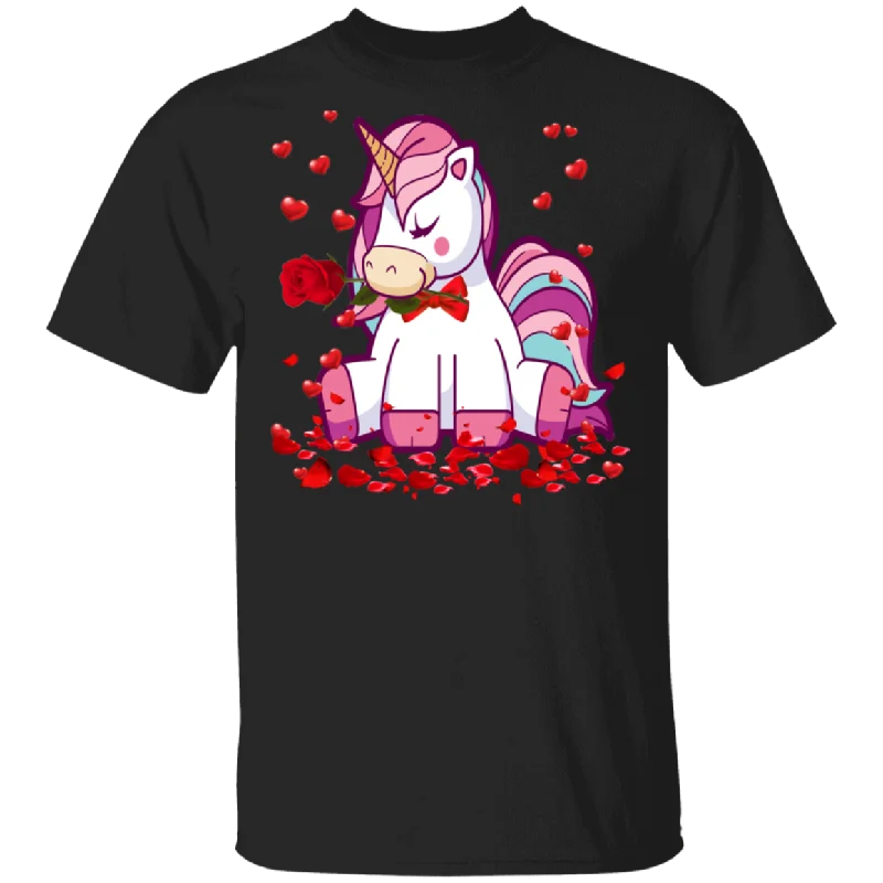 Unicorn Rose Flower Funny Unicorn Lover Couple Husband Wife Fiance Fiancee Girlfriend Boyfriend Valentine Gifts T-Shirt Iron Safe Non-Iron Wrinkle Free