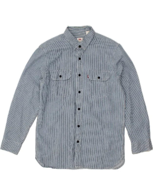 LEVI'S Mens Relaxed Shirt Medium Blue Striped Cotton Chenille Blend Fleece Blend Nylon Blend