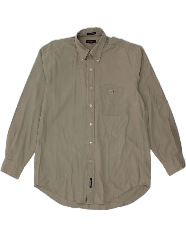 GANT Mens Washer Poplin Shirt Large Khaki Cotton Fashionable Trendy Casual