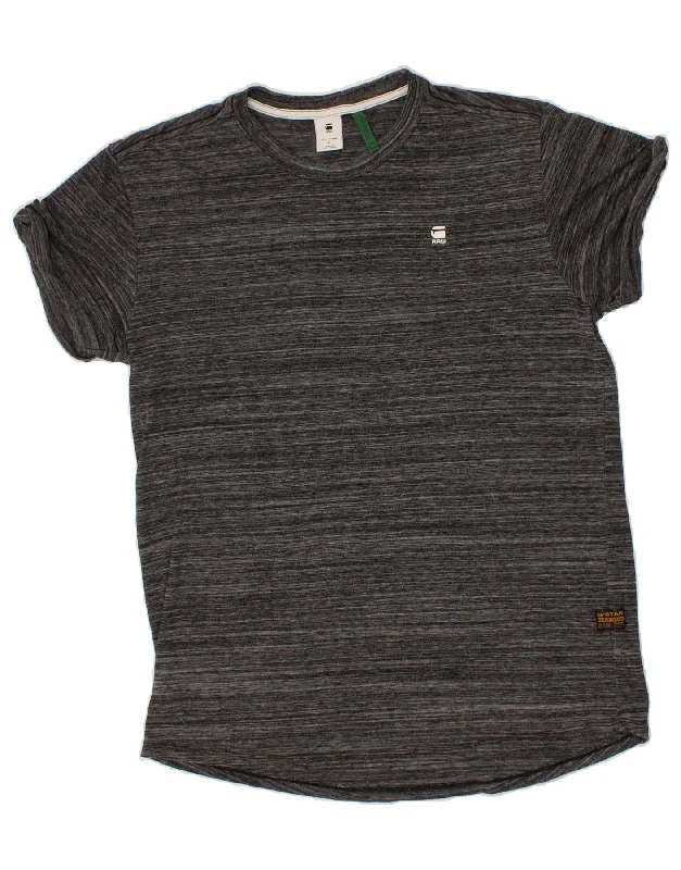 G-STAR Mens T-Shirt Top Large Grey Polyester Houndstooth Herringbone Solid