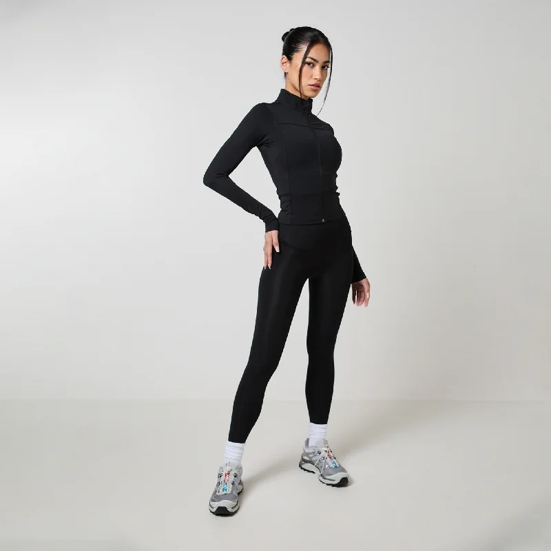 Second Skin FZ Top & Legging Set | Black Elegant Textured Leggings