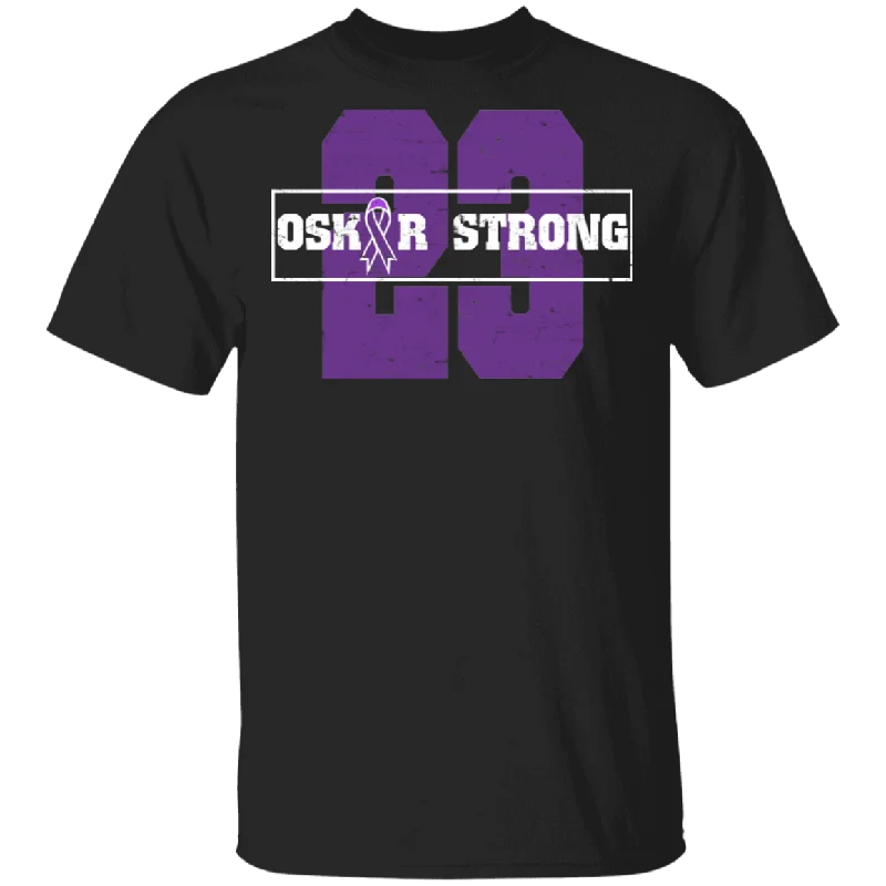 Oskar Strong Purple Ribbon Oscar Football Lover Player Cancer Awareness Gifts T-Shirt Solid Print Embellished