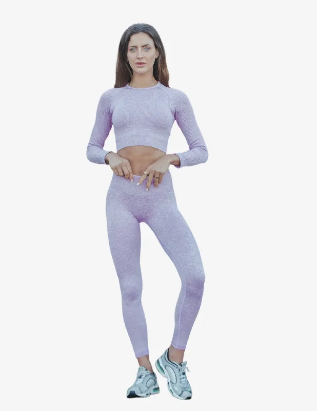 Lilac Ribbed Seamless Leggings Cozy Yoga Compression Leggings