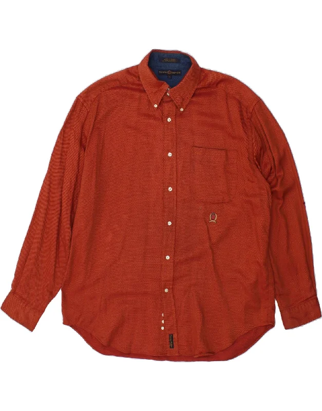 TOMMY HILFIGER Mens Shirt Large Red Cotton Collared T-Shirt Boat Neck A-Line