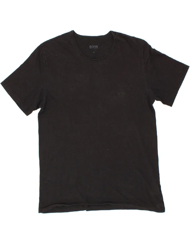 HUGO BOSS Mens T-Shirt Top XL Black Chenille Brocade Lace