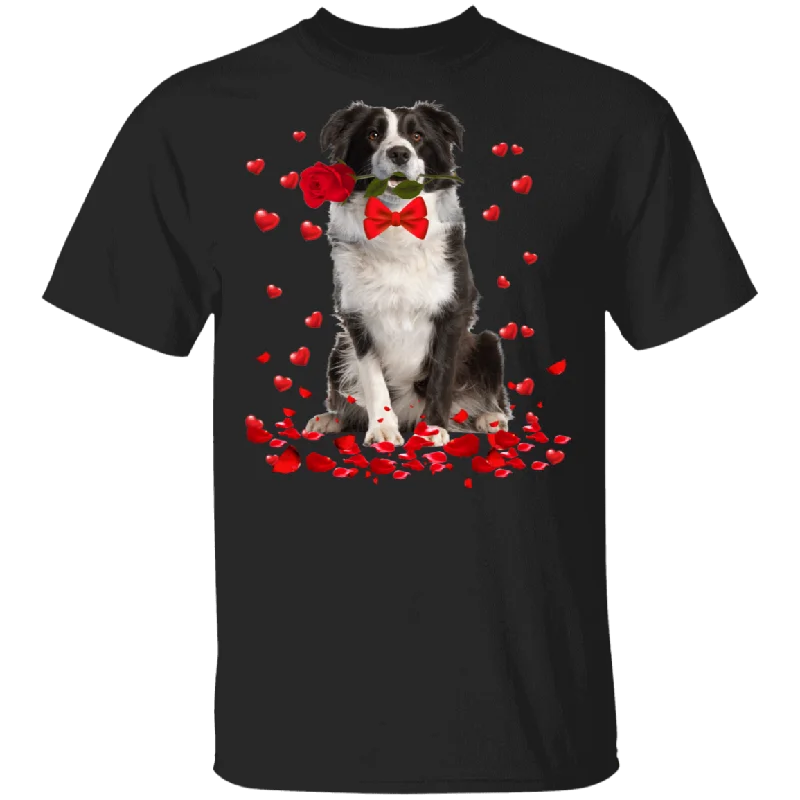 Australian Shepherd Rose Flower Funny Pet Dog Lover Owner Couple Husband Wife Fiance Fiancee Girlfriend Boyfriend Valentine Gifts T-Shirt Front Pockets Side Pockets Patch Pockets