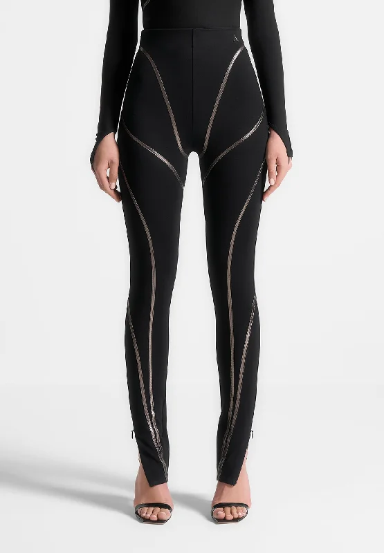 Chrome Piped Contour Leggings - Black Trendy Faux Suede Leggings