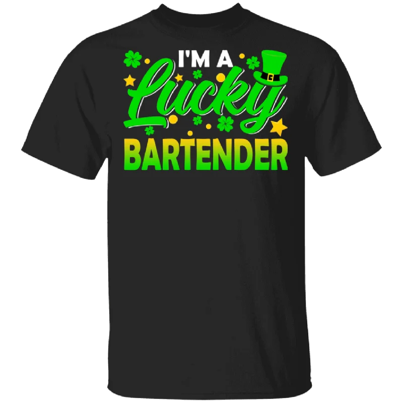 I'm Lucky Bartender Leprechaun Shamrock Funny St Patrick's Day Mens Womens St Patrick's Day Gifts T-Shirt Notch Collar Peter Pan Collar Cowl Neck