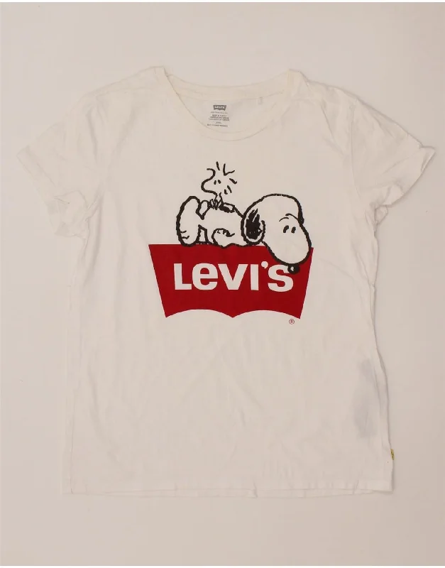 LEVI'S Womens Peanuts Graphic T-Shirt Top UK 14 Large White Cotton Chenille Blend Fleece Blend Nylon Blend
