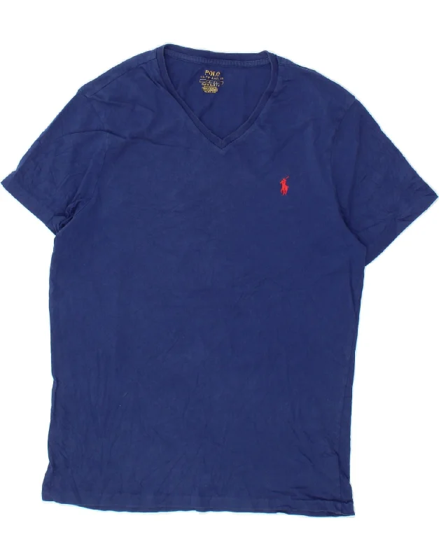 POLO RALPH LAUREN Mens Custom Slim Fit T-Shirt Top Medium Navy Blue Cotton Handmade Hand-knitted Hand-woven