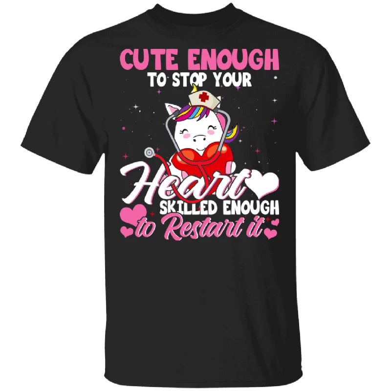Cute Enough To Stop Your Heart Skilled Enough To Restart Unicorn Nurse Matching Shirts For Couples Men Women Personalized Valentine Gifts T-Shirt Polka Dot Checkered Tartan